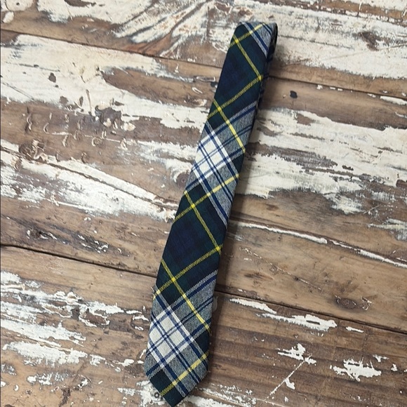 Vintage Elegant Blue and Green Wool Tartan Tie - Picture 1 of 6